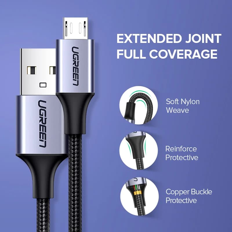 Micro USB-kabel, 2A, nylonflettet