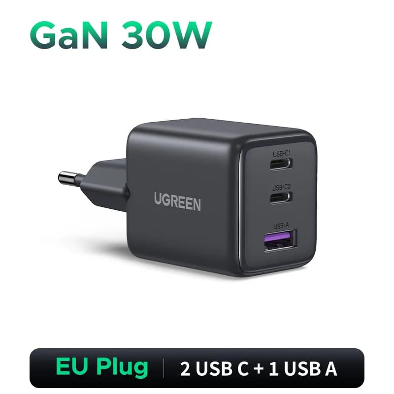 30W 3-porters GaN USB-C PD-oplader