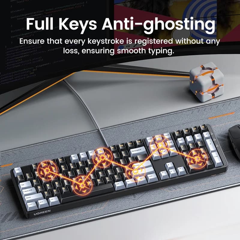108-tasters trådt mekanisk tastatur, røde switches