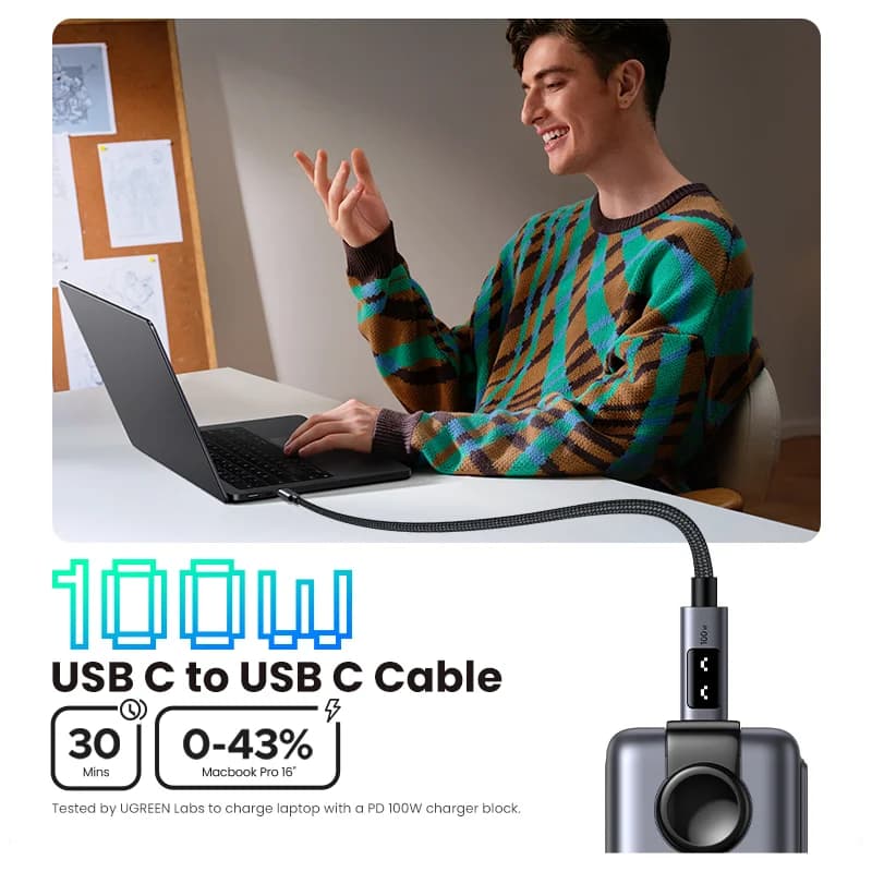 USB-C til USB-C kabel, 100W PD, 0,5-3m