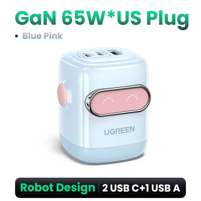 65W GaN Hurtiglader, Robotdesign, US Stik