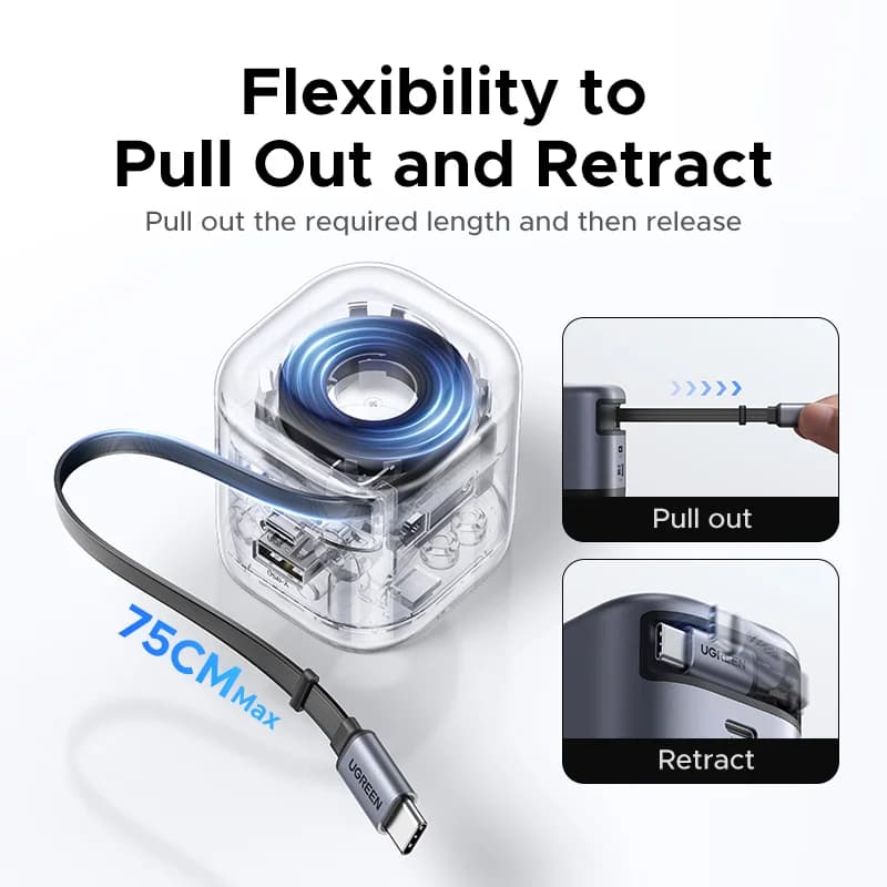 45W GaN retraktabel USB-C oplader