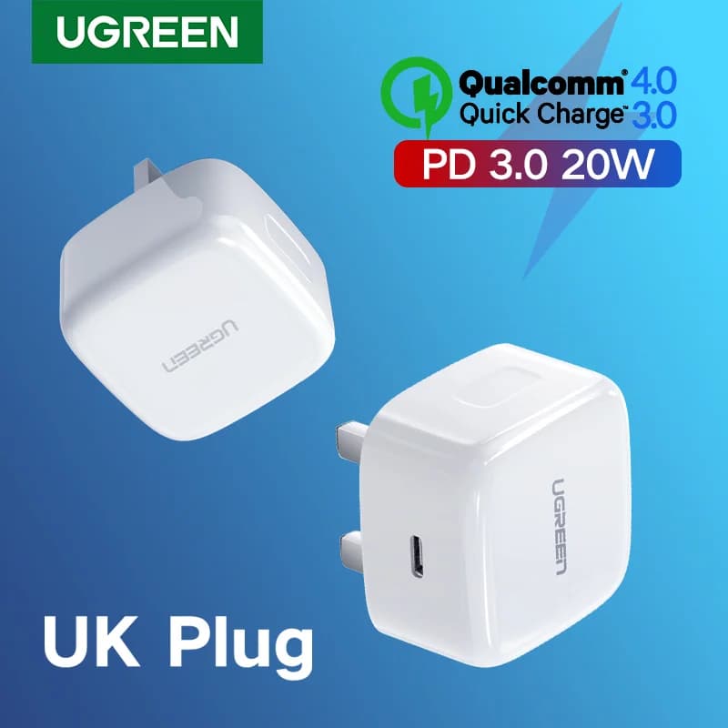 20W USB-C Hurtiglader med UK-stik