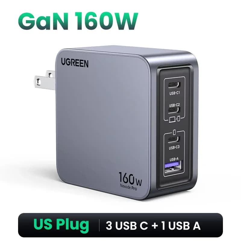 160W GaN USB-C Væglader, PD3.1