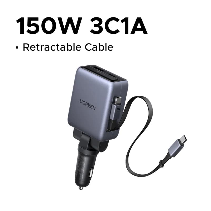 150W Biloplader med Indtrækkelige Kabler