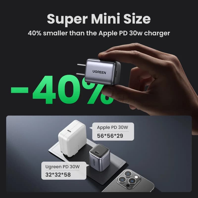 30W GaN hurtiglader-sæt med 1m USB-C kabel