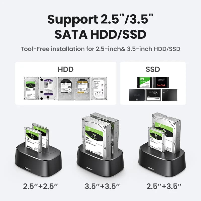 Dobbeltbakke SATA til USB 3.0 HDD-dockingstation