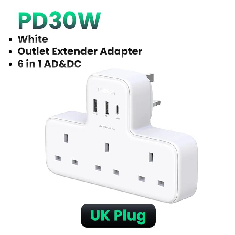 UK-stikdør med stikkontaktforlænger og USB-porte
