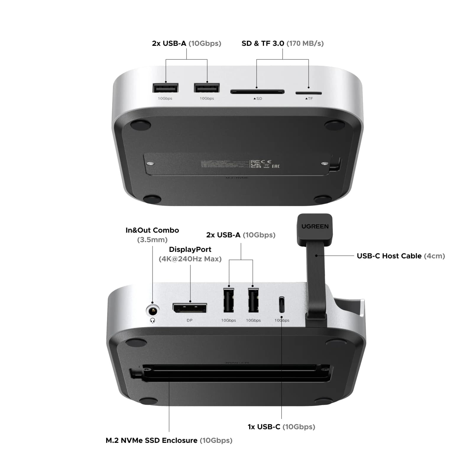 Mac Mini dockingstation med M.2 SSD-slot, 4K DP