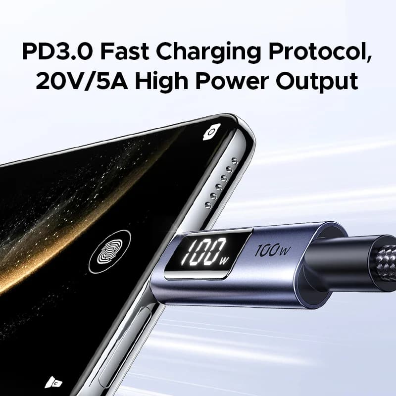 USB-C til USB-C kabel, 100W PD med digitalt display