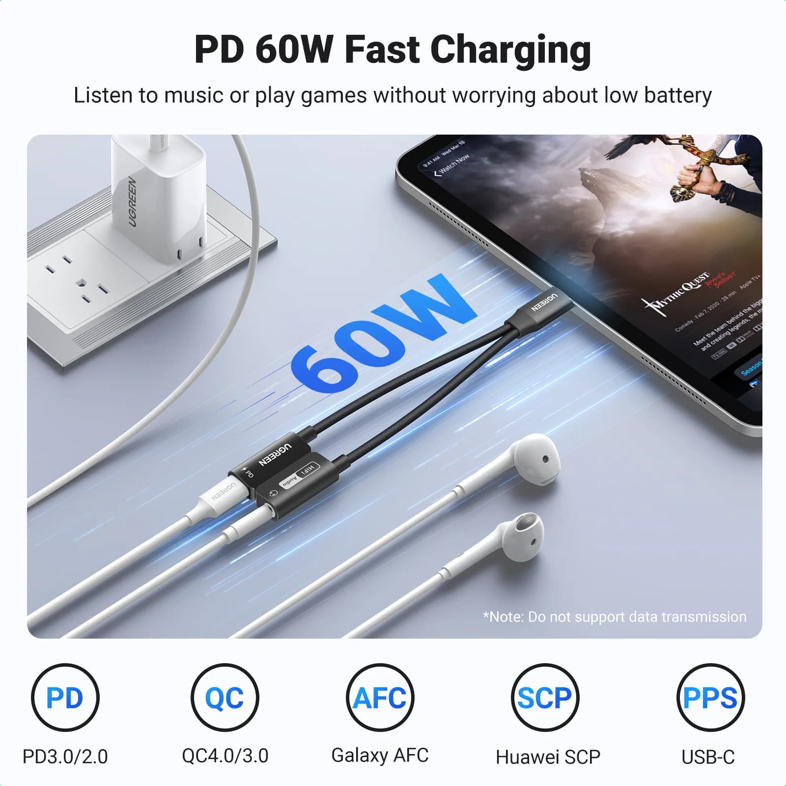 USB-C hovedtelefon- og PD-opladningsadapter