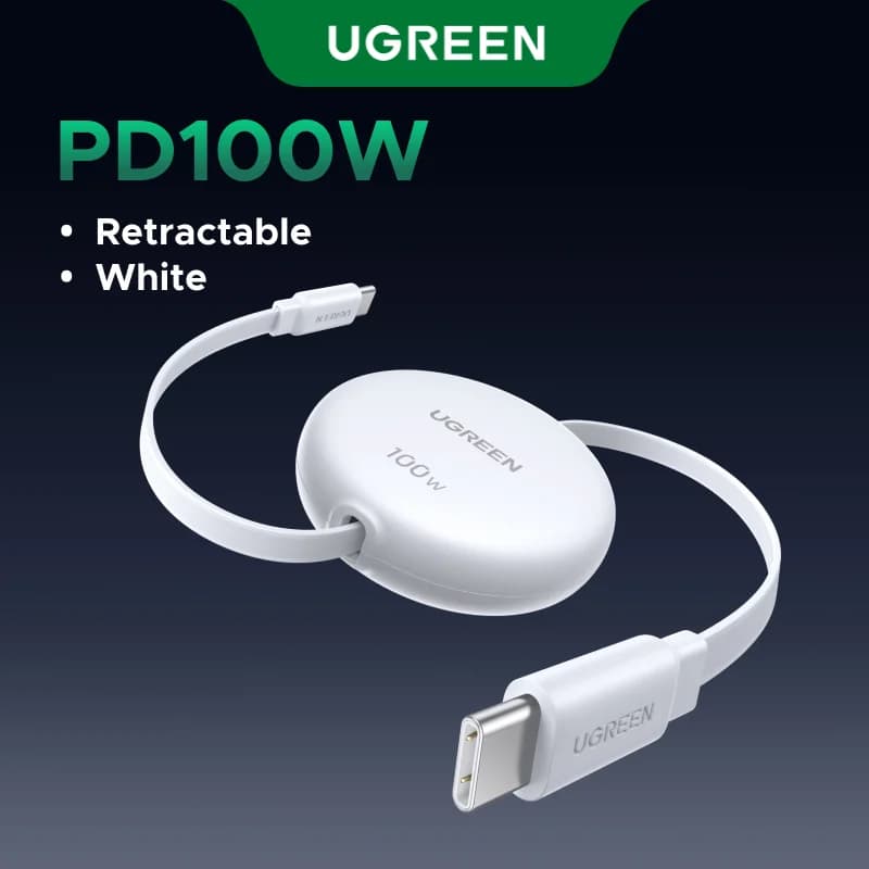 Indtrækkelig USB-C til USB-C-kabel, 100W PD