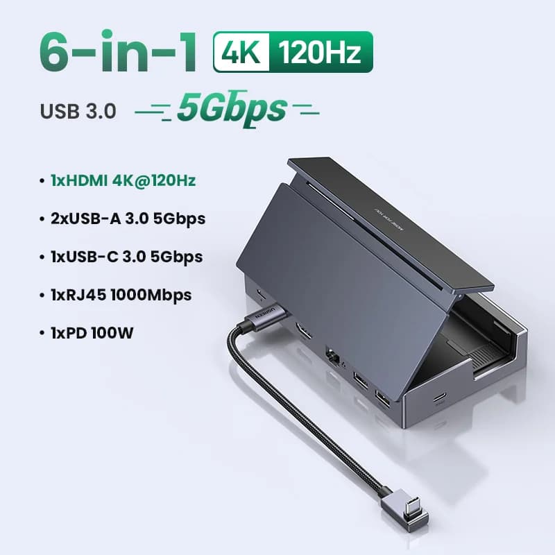 6-i-1 USB-C Dockingstation, 4K HDMI, Ethernet