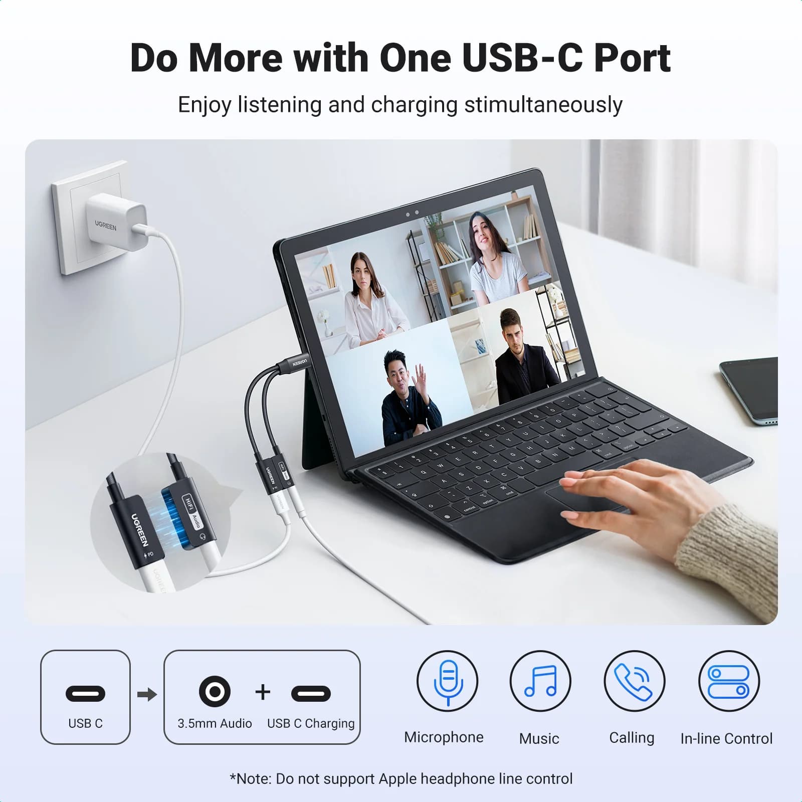 USB-C hovedtelefon- og PD-opladningsadapter