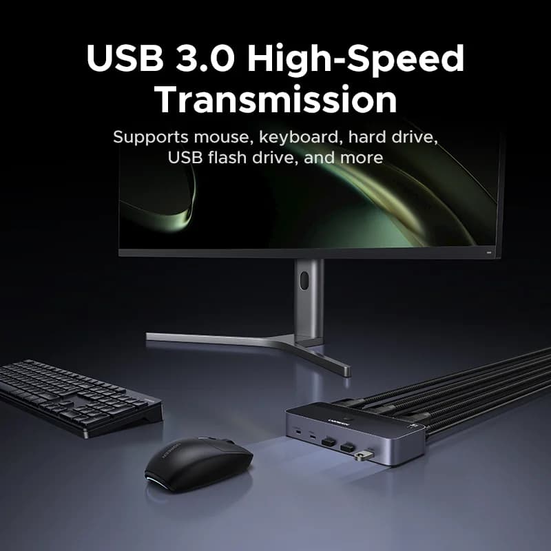 8K DP KVM Switch, 2 Skærme, 2 PC'er, USB 3.0