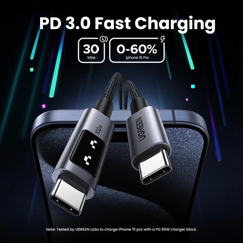 USB-C til USB-C kabel, 100W PD, 0,5-3m