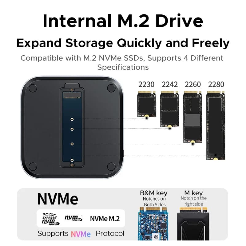 USB-C dockingstation med M.2 NVMe SSD-plads