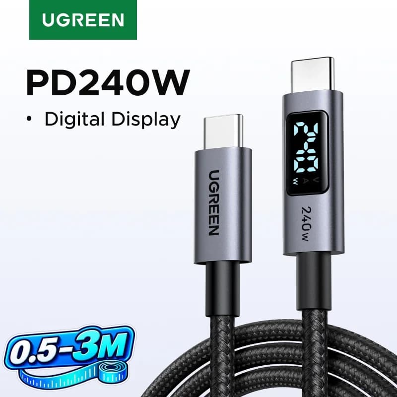USB-C til USB-C kabel, 240W PD3.1, Digitalt display