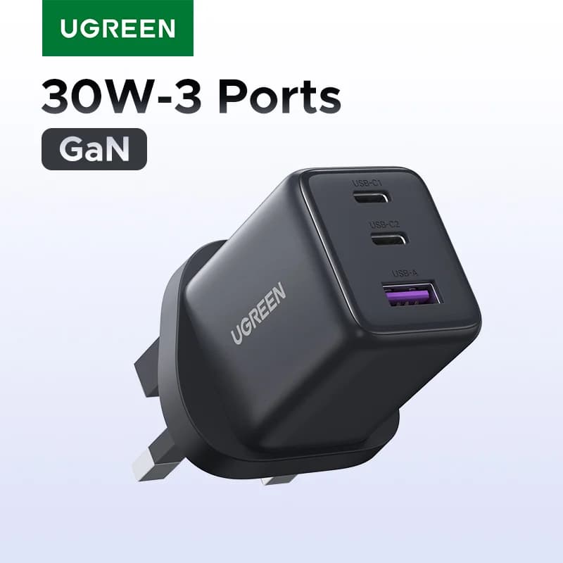 30W Mini GaN USB-C Hurtigoplader med UK-stik