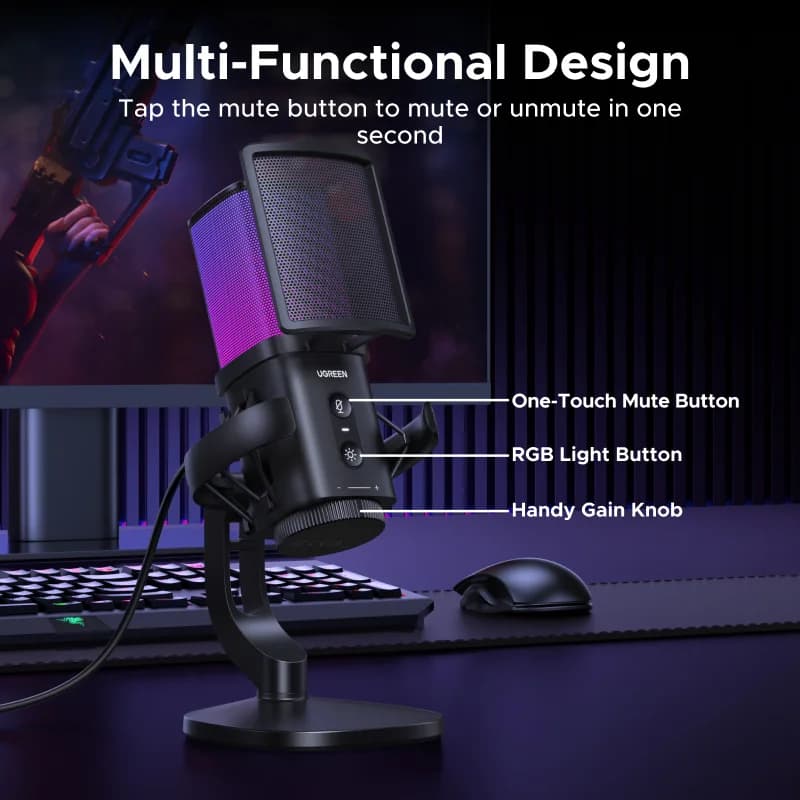 USB-mikrofon med touch-muted og RGB-belysning