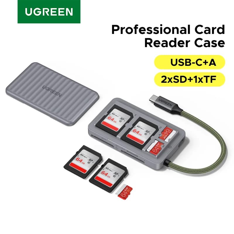 USB-C SD/TF-kortlæser med opbevaringskasse