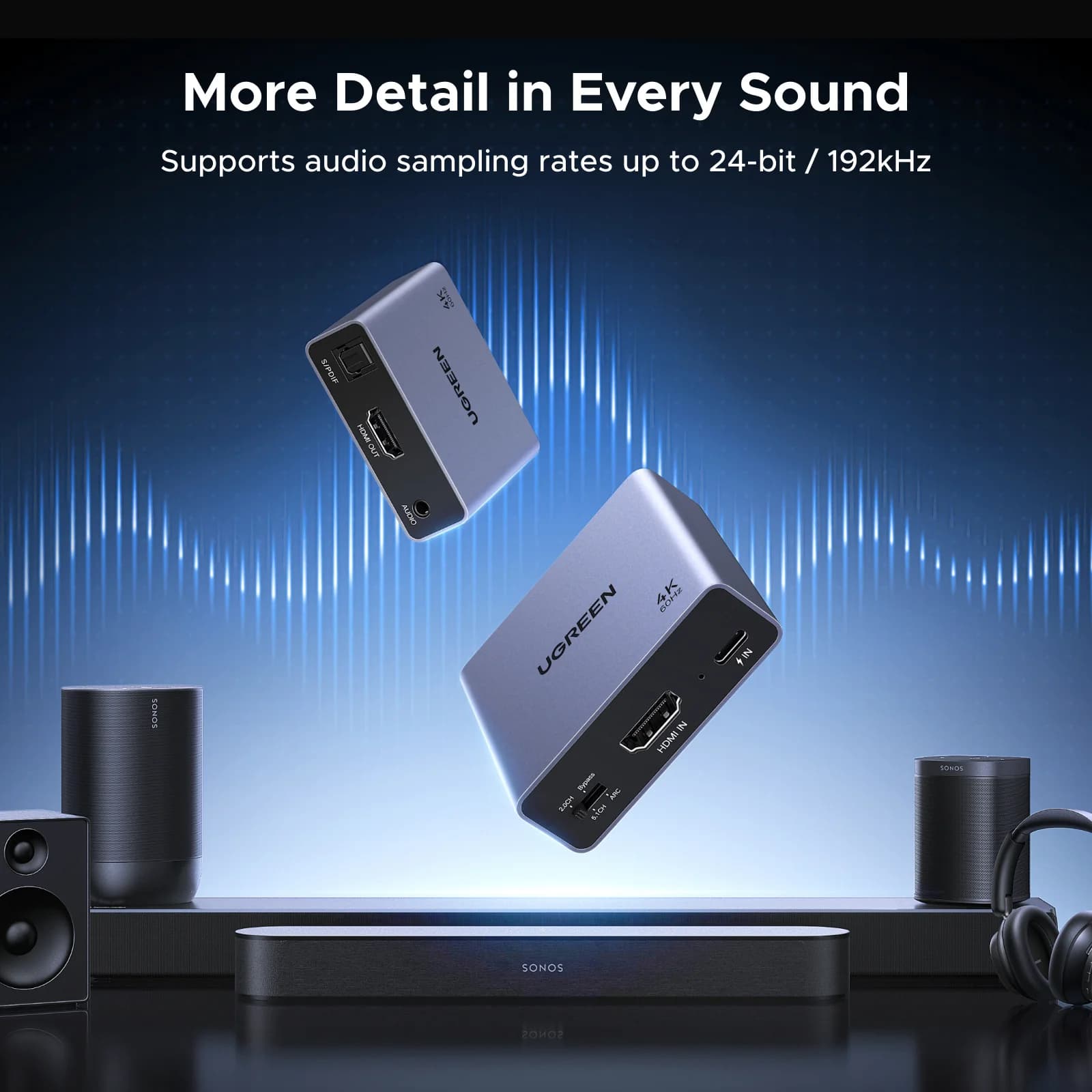 4K 60Hz HDMI Audio Extractor, Optisk og 3.5mm