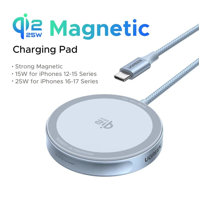 Qi2 magnetisk trådløs opladningspad med stativ, 25W