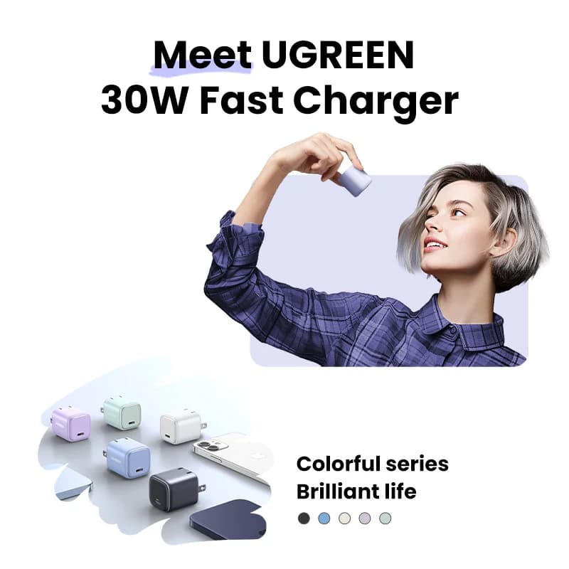 30W GaN USB-C Hurtigladningsvægoplader
