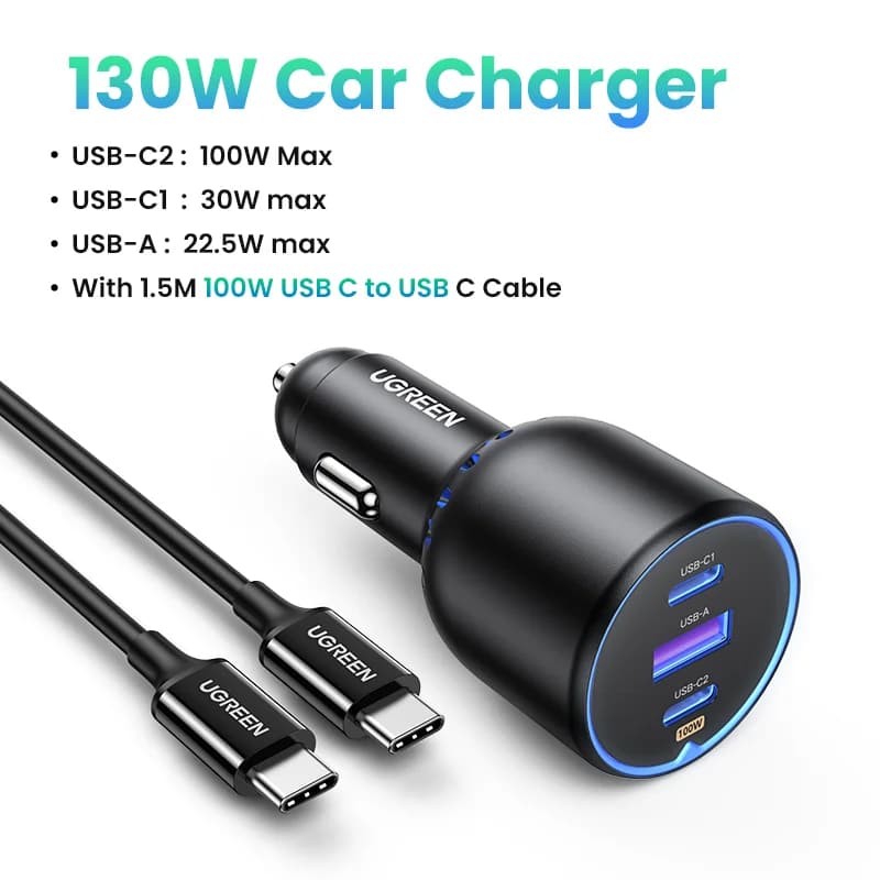 130W Dual USB-C biloplader