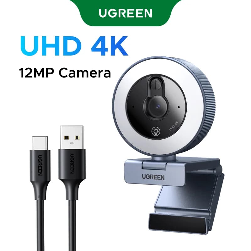 4K USB Webcam med Touch Ringlys og Privatlivsdækning
