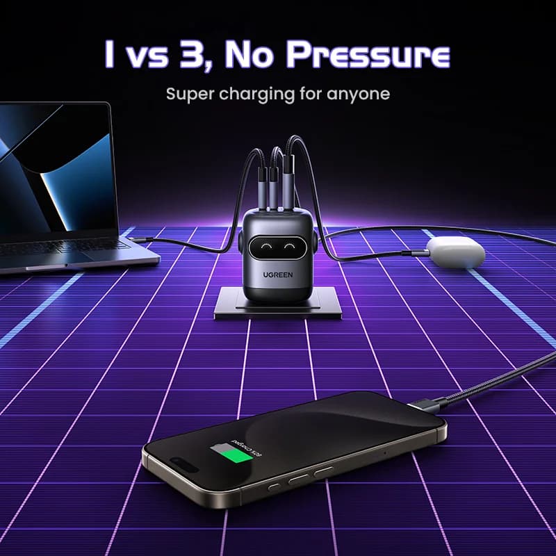 65W GaN Hurtiglader, Robotdesign, US Stik