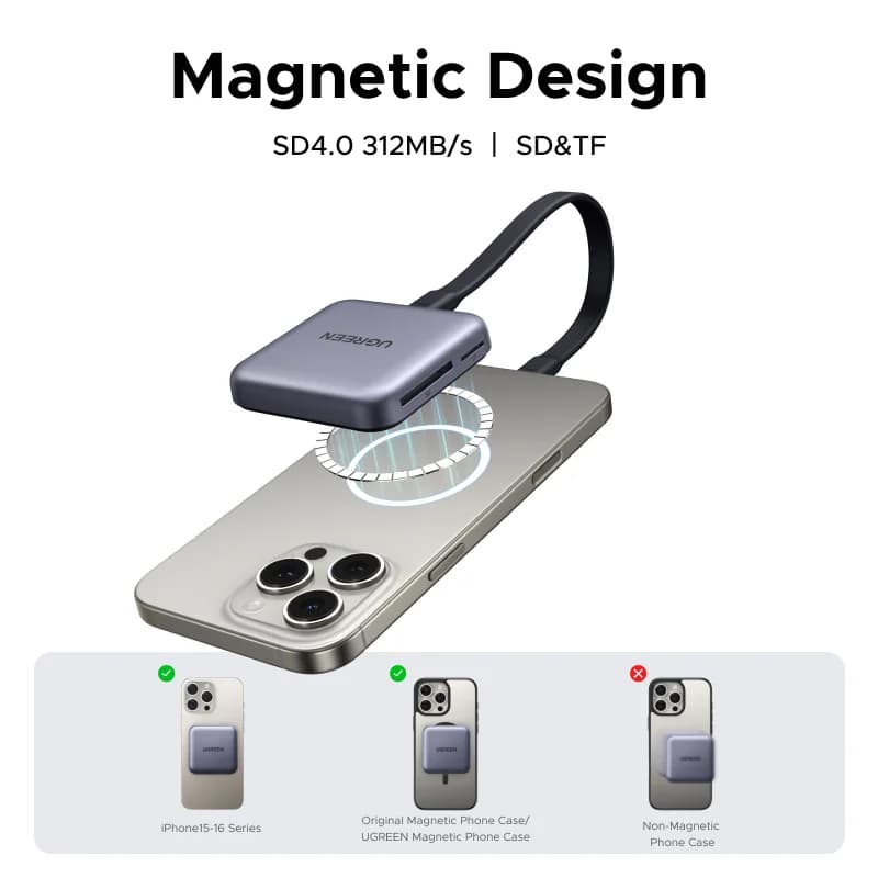 Magnetisk USB-C SD- og TF-kortlæser, 312MB/s