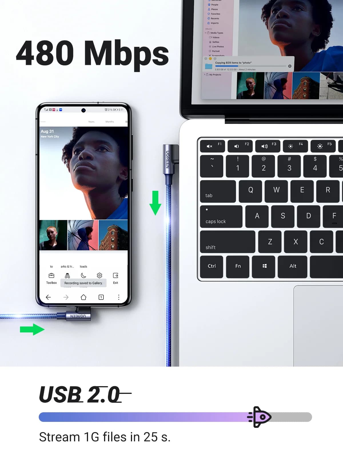 90-graders nylon USB-C til USB-C kabel
