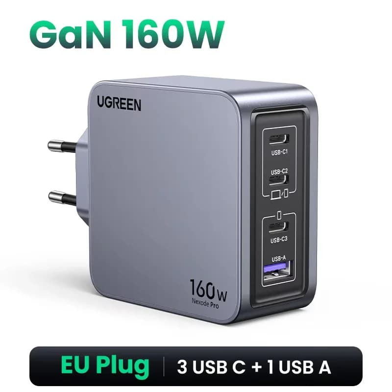160W GaN USB-C Væglader, PD3.1