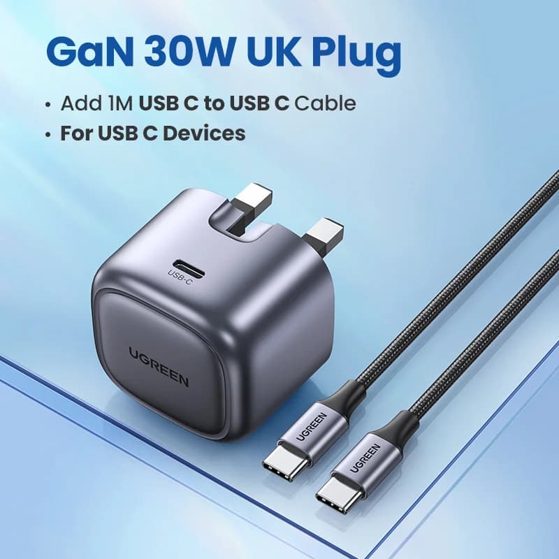 30W GaN hurtiglader-sæt med 1m USB-C kabel