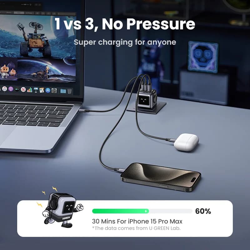 65W GaN USB-C hurtiglader med UK-stik