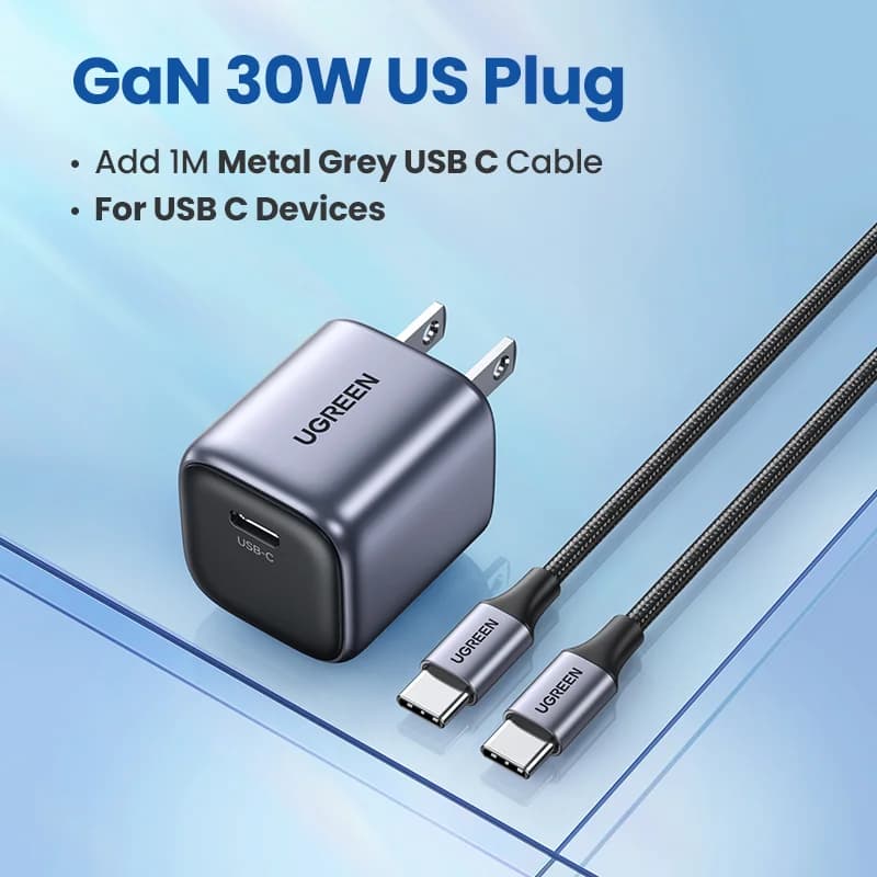 30W GaN hurtiglader-sæt med 1m USB-C kabel