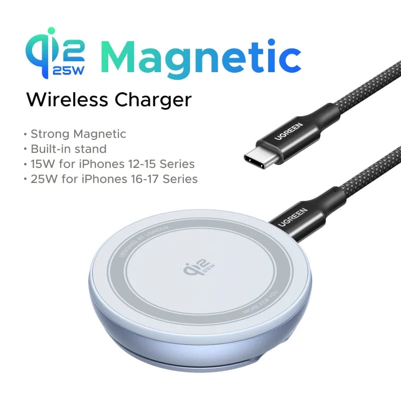 Qi2 magnetisk trådløs opladningspad med stativ, 25W