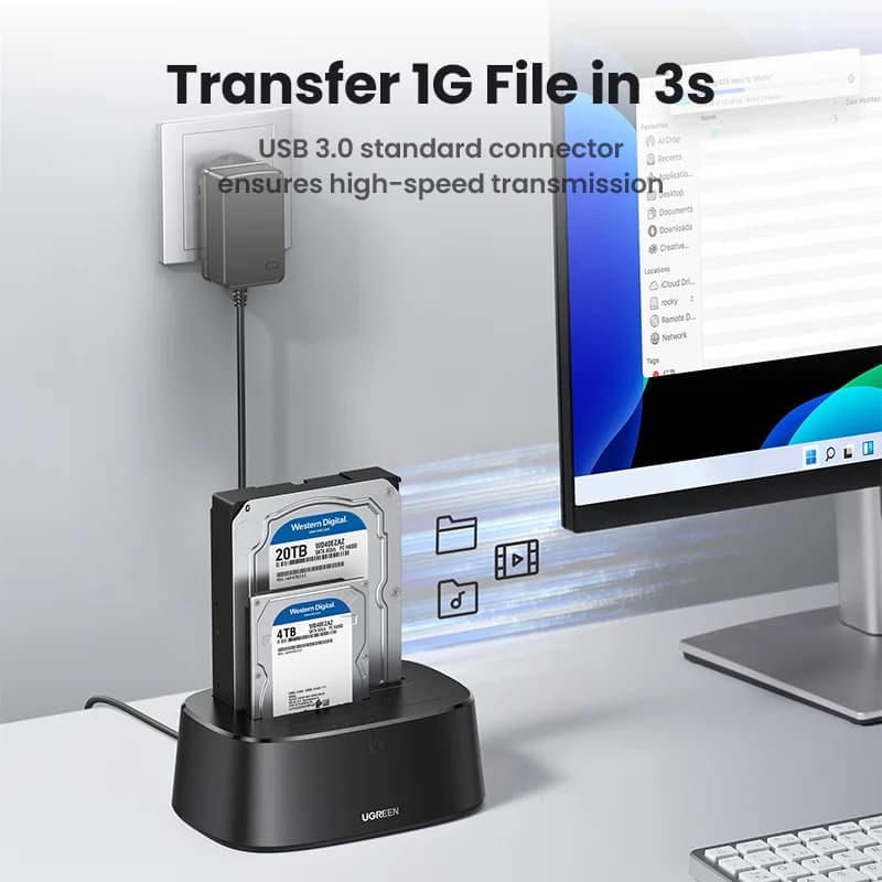 Dobbeltbakke SATA til USB 3.0 HDD-dockingstation