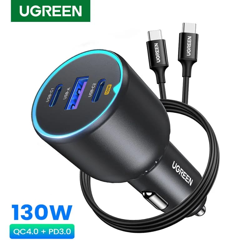 130W USB-C Hurtiglader til bil med PD-kabel