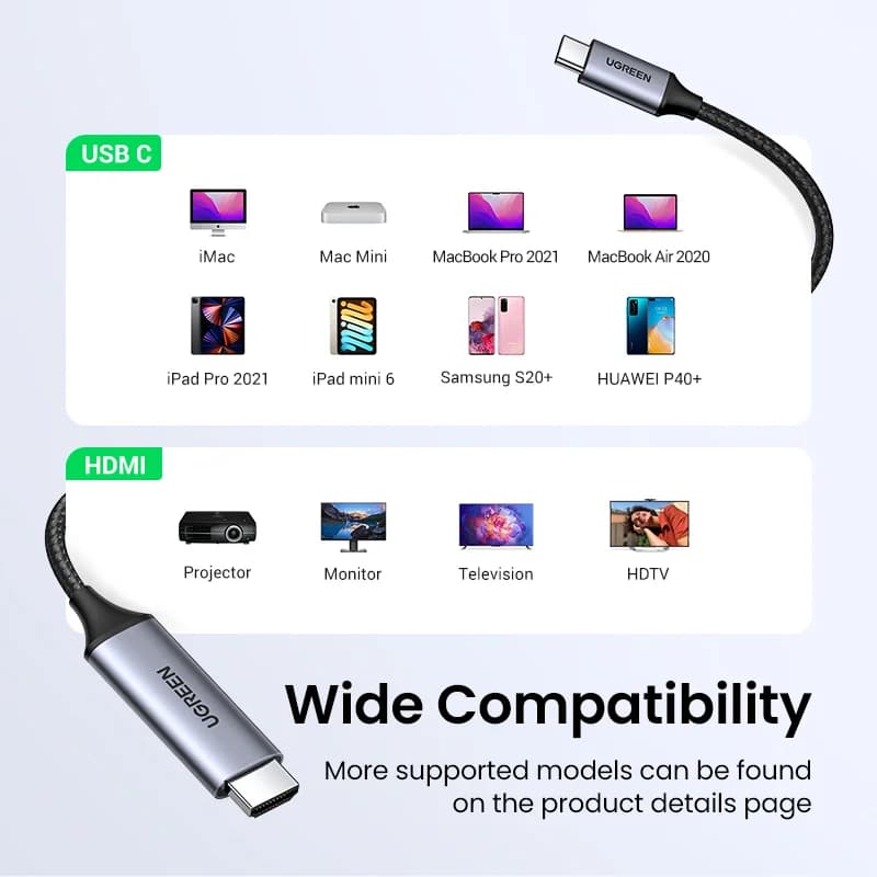USB-C til HDMI kabel, 4K videoadapter