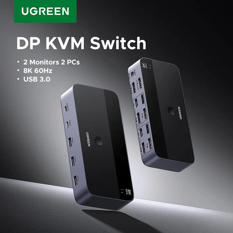 Dual-skærms KVM-switch, 8K/60Hz, USB 3.0