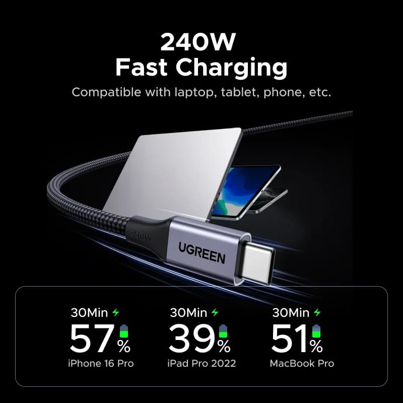 240W USB-C Magnetisk Flettet Opladningskabel