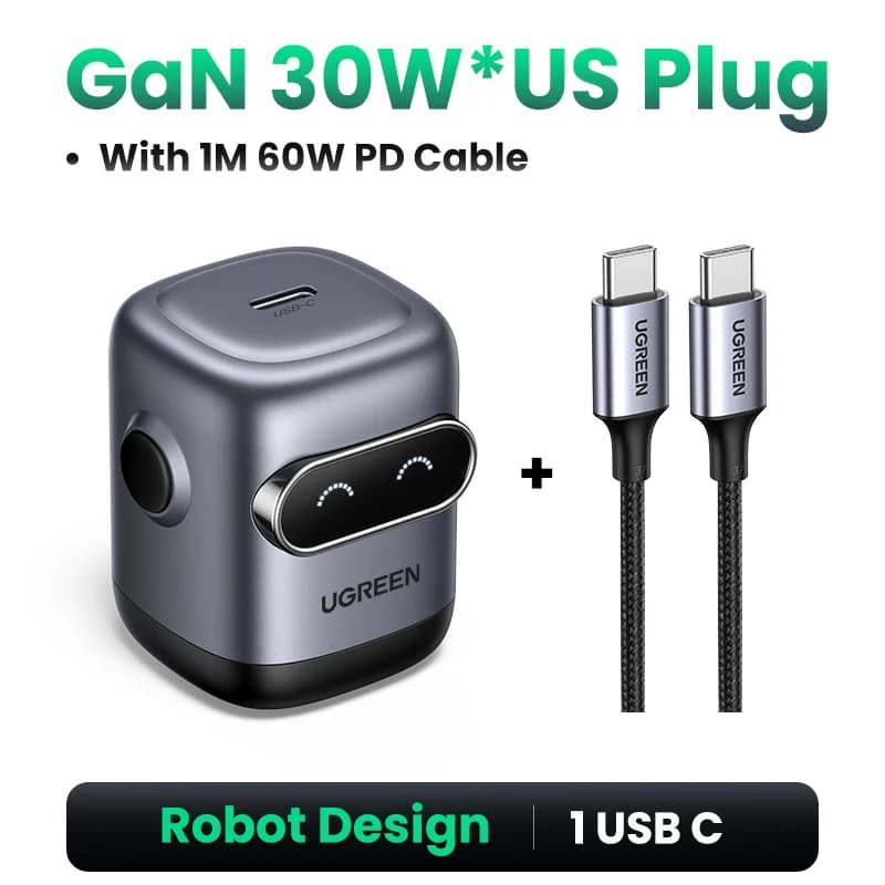 65W GaN Hurtiglader, Robotdesign, US Stik