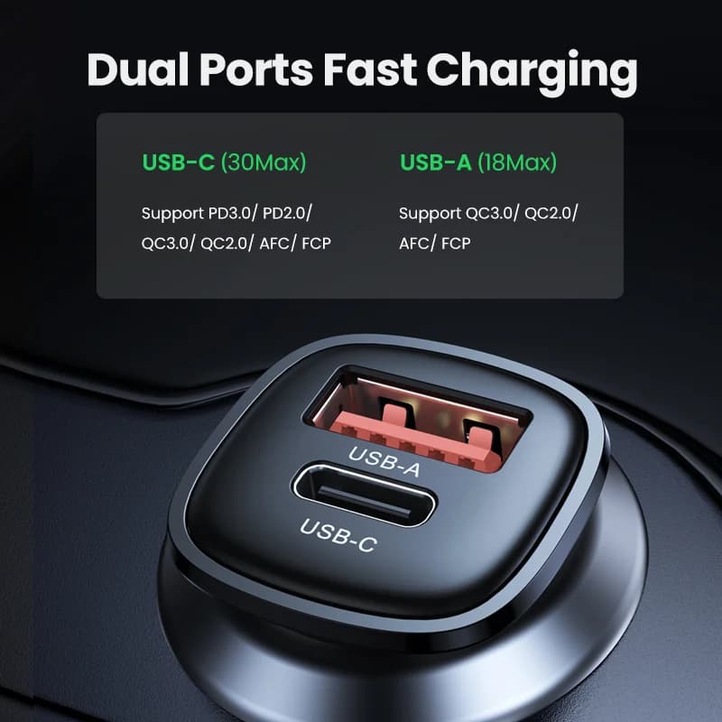 30W Quick Charge 4.0 USB-C biloplader