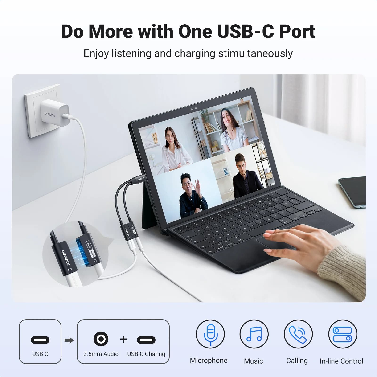 USB-C til 3,5 mm AUX lydadapter med DAC