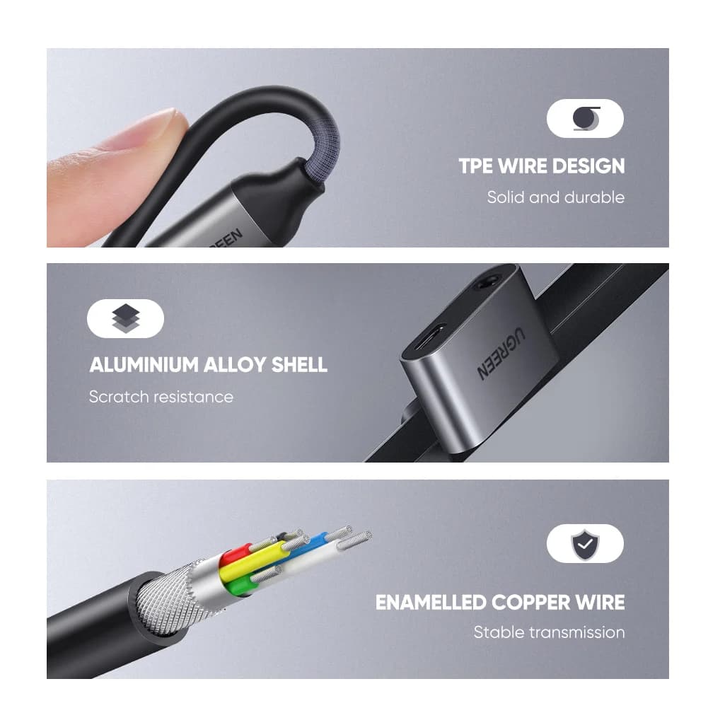USB-C til 3,5mm AUX lydkabel adapter
