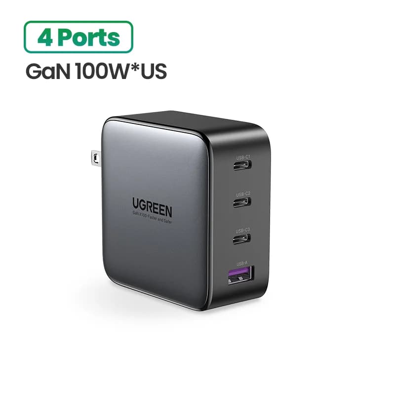 100W GaN USB-C Hurtigoplader med US-stik