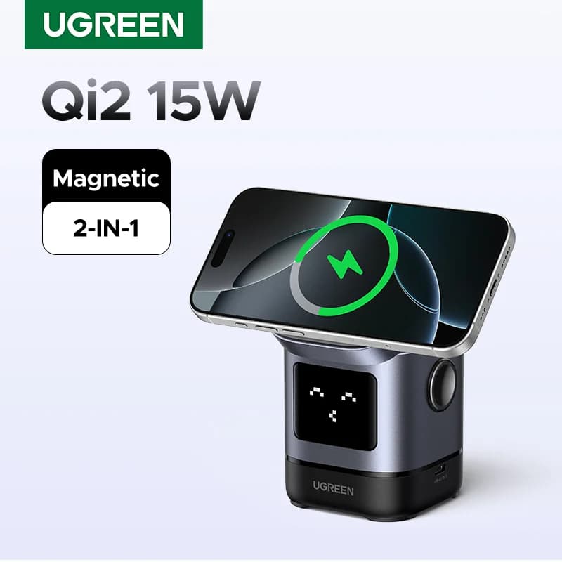 Qi2 15W magnetisk trådløs ladestand med kabel
