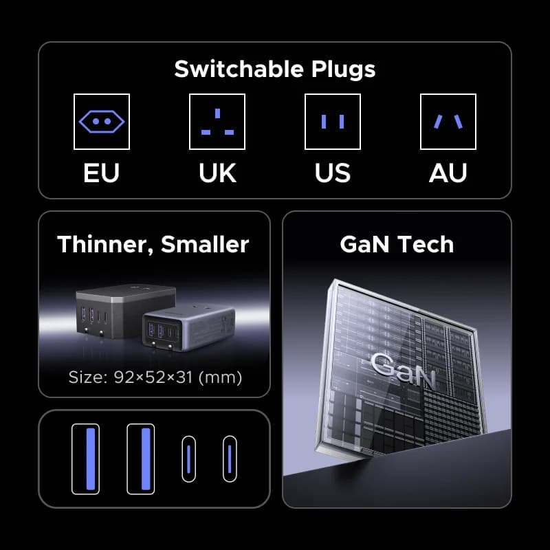 45W GaN universelt rejseadapter, 4 porte